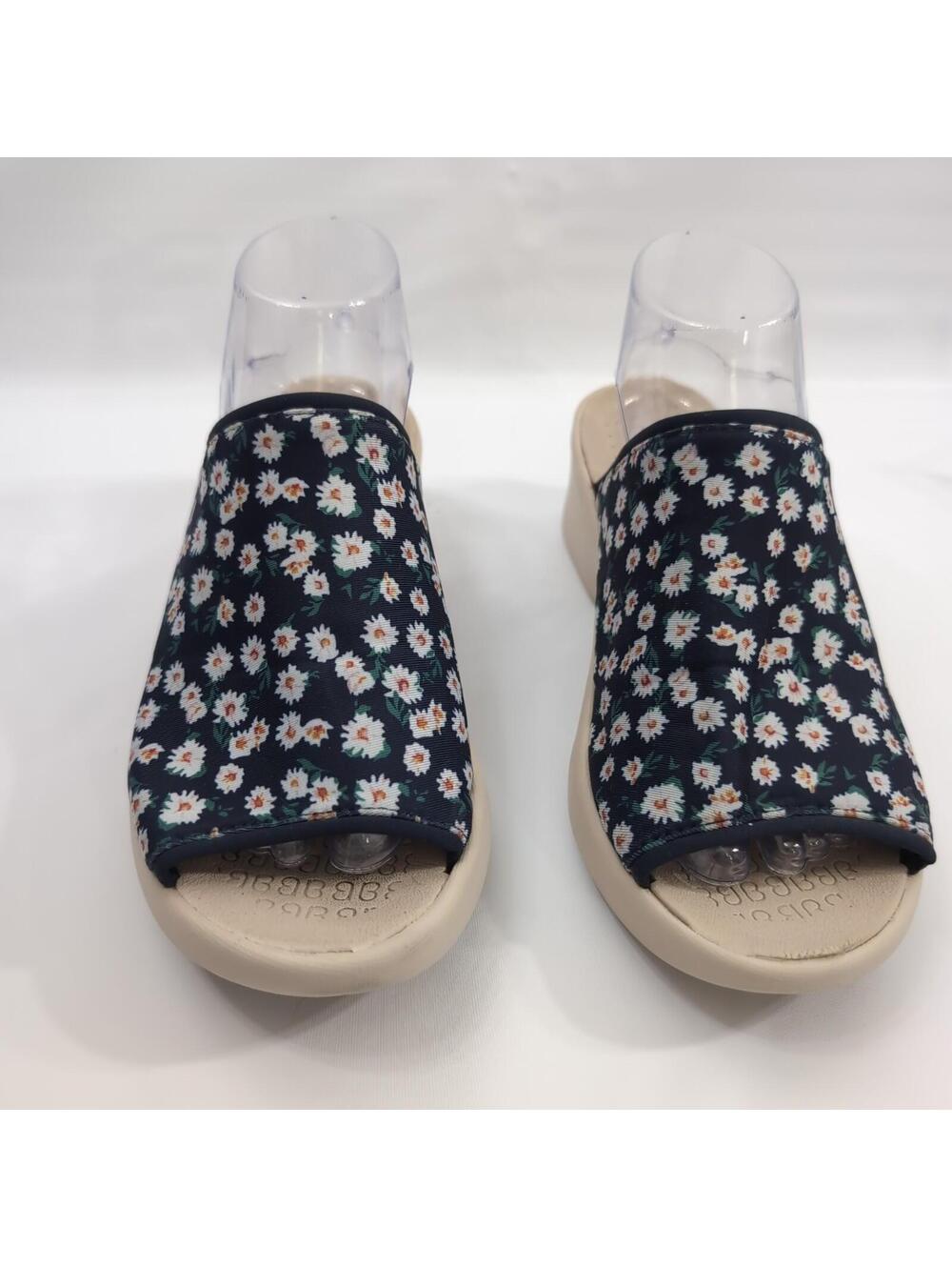 Bzees Navy Floral Slip-On Wedge Sandals with Cream Sole - Picture 4 of 9